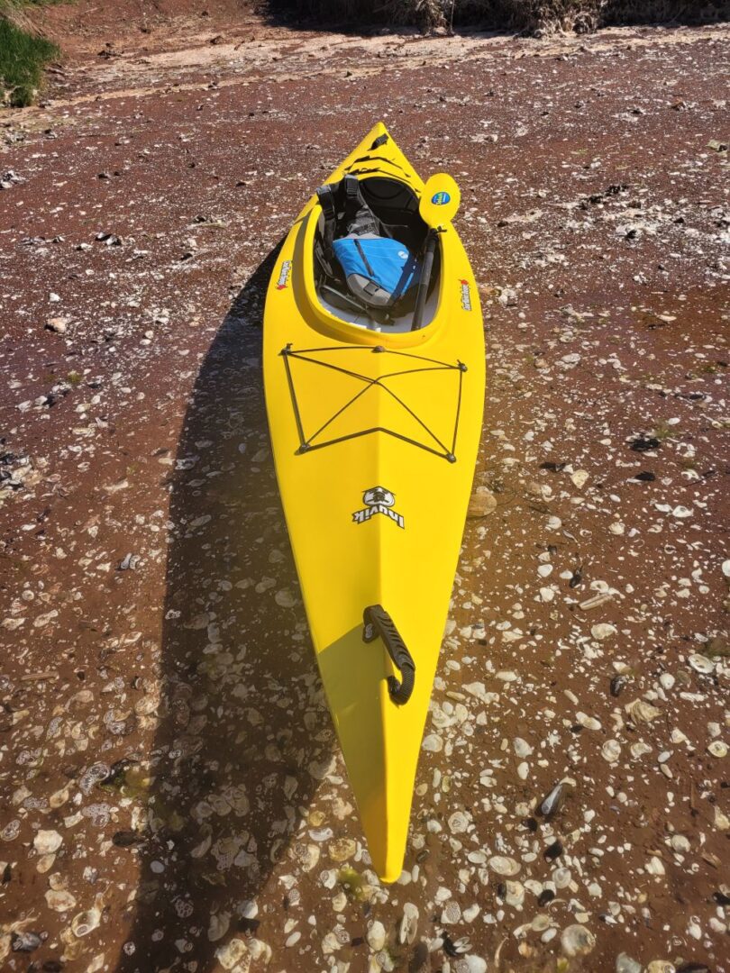 A Yellow Color Canoe on a River Side Area